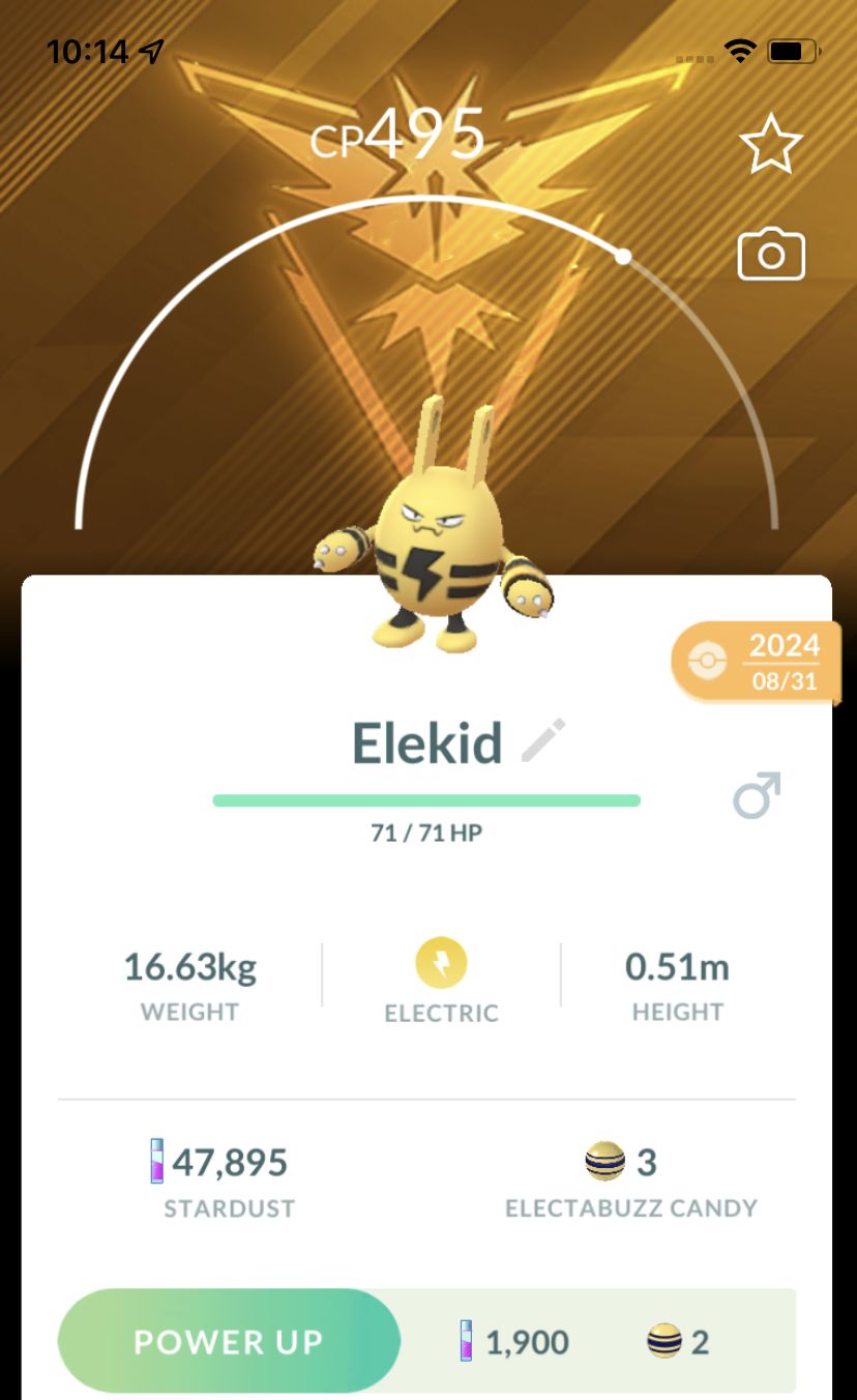 Elekid with Team Instinct Background Trade - Pokemon GO Trade