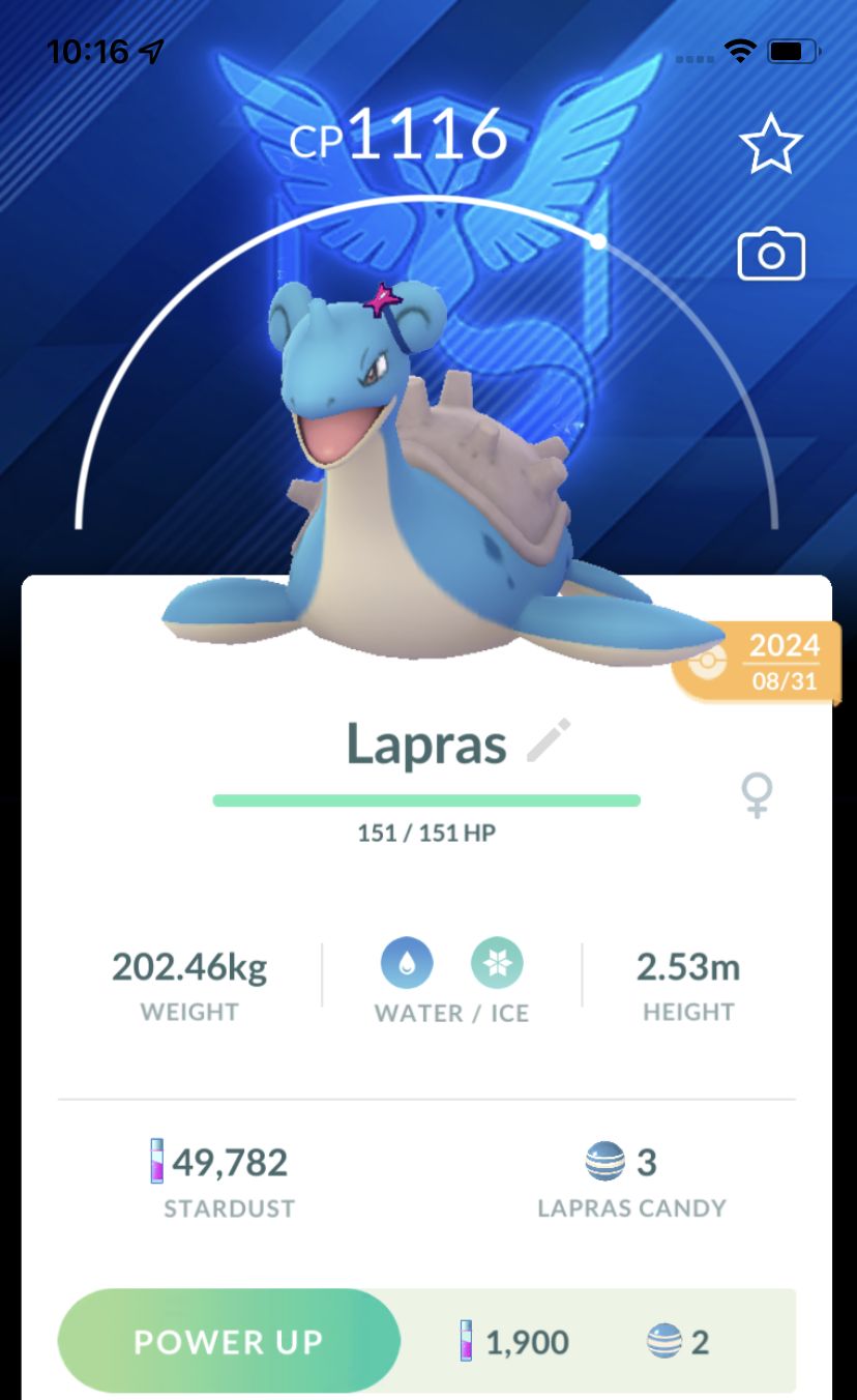 Lapras with Bow Team Mystic Background Trade - Pokemon GO Trade