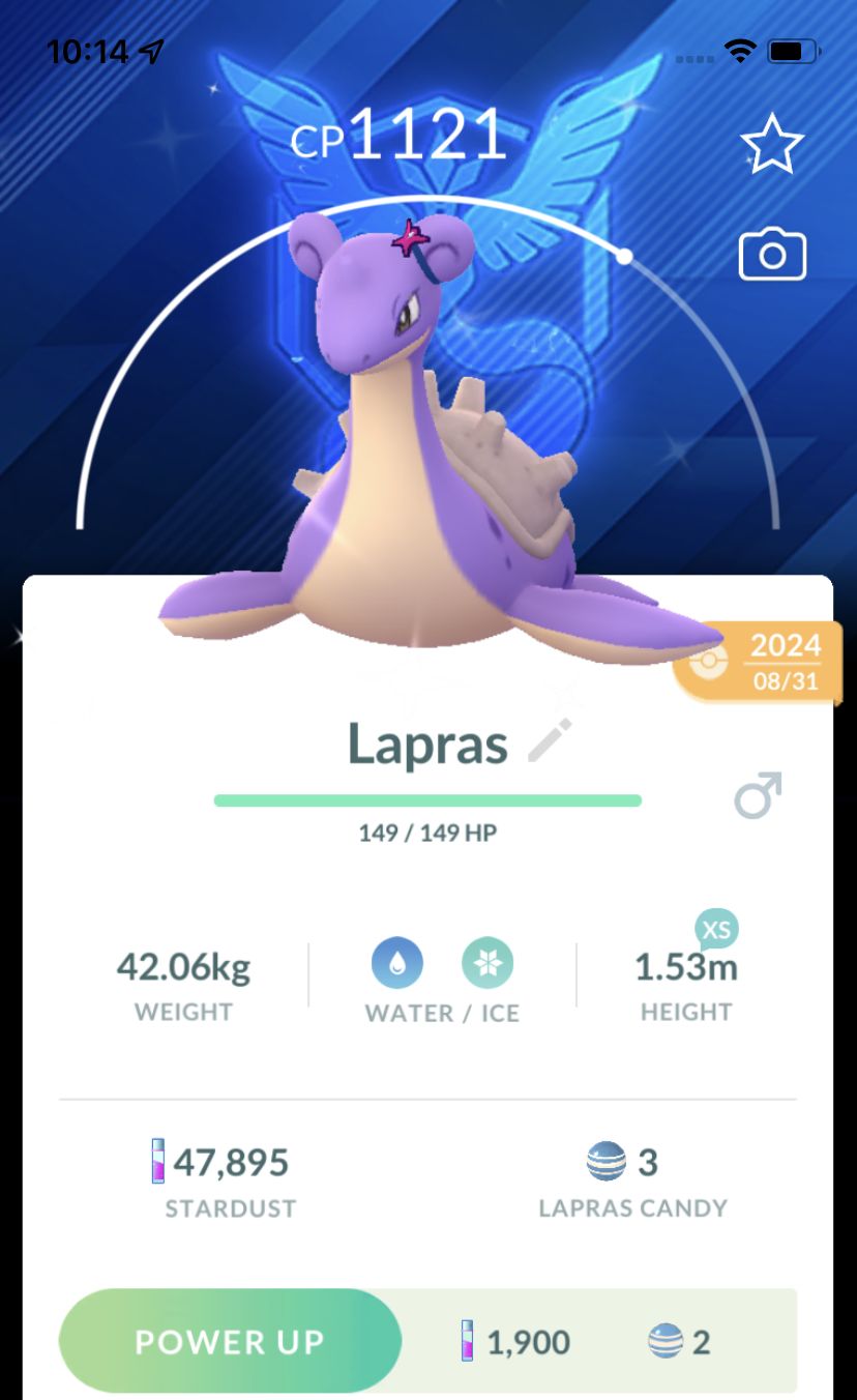 Shiny Lapras with Bow Team Mystic Background Trade - Pokemon GO Trade