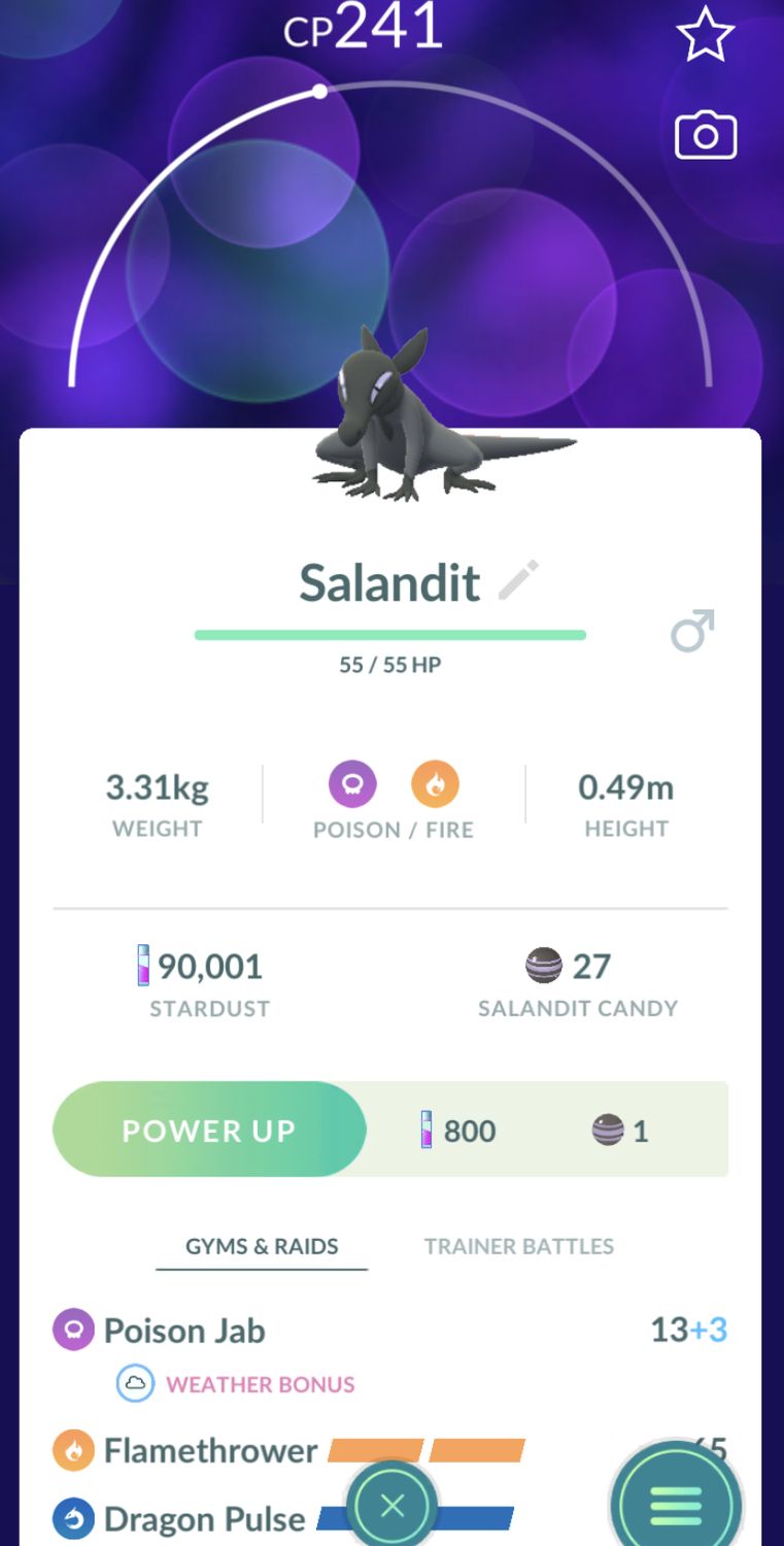Salandit Male under 500CP with 2nd Charge Move Trade - Pokemon GO Trade