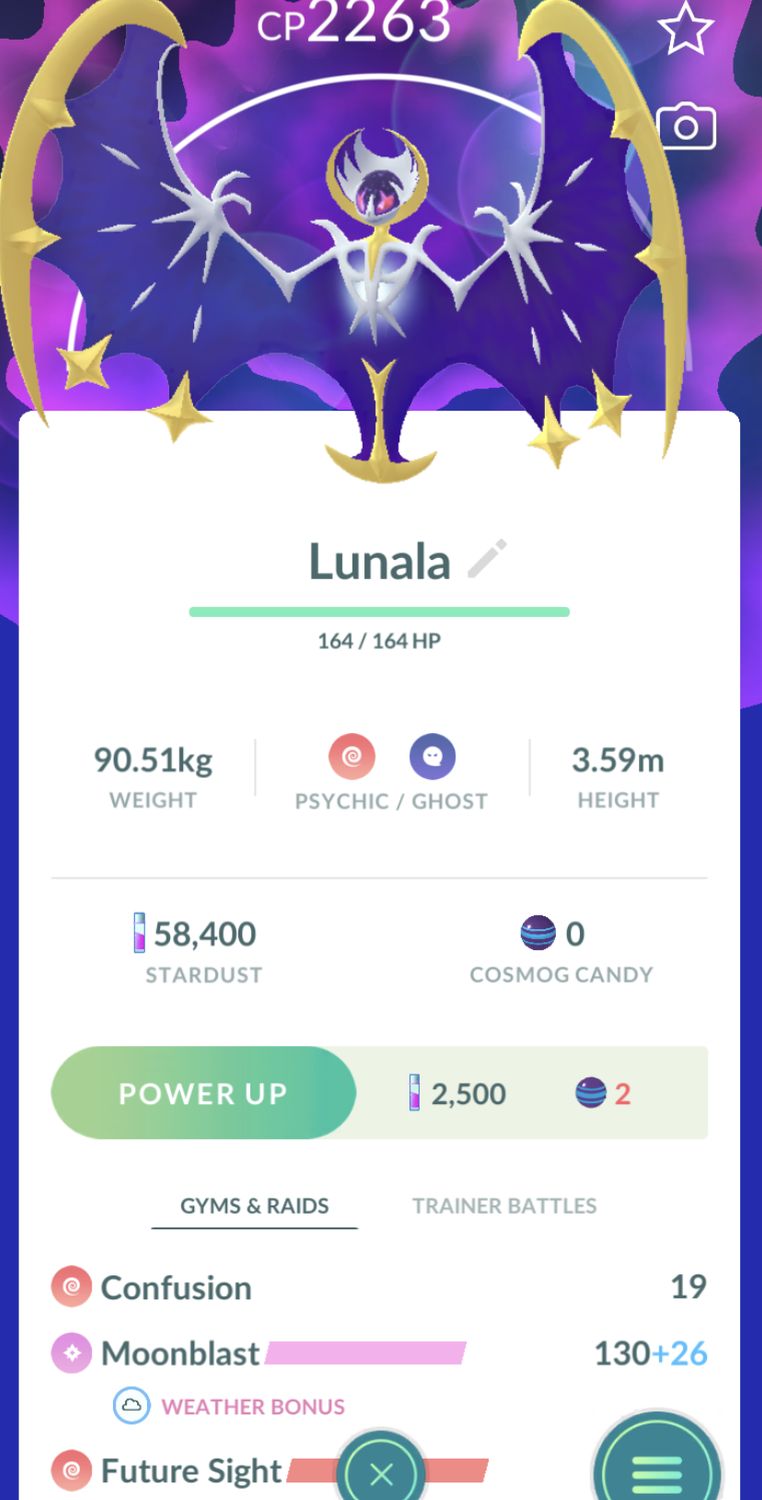 Lunala Lv20 with 2nd Charge Move Unlocked Trade - Pokemon GO Trade