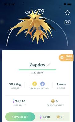 Zapdos 2018 Lv15 Trade (Guaranteed Lucky) - Pokemon GO Trade
