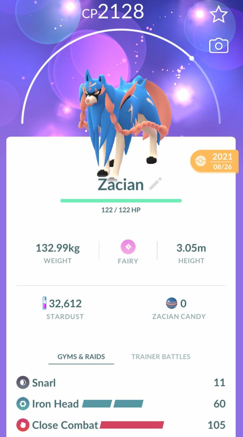 Zacian Lv20 with 2nd Charge Move Unlocked Trade - Pokemon GO Trade