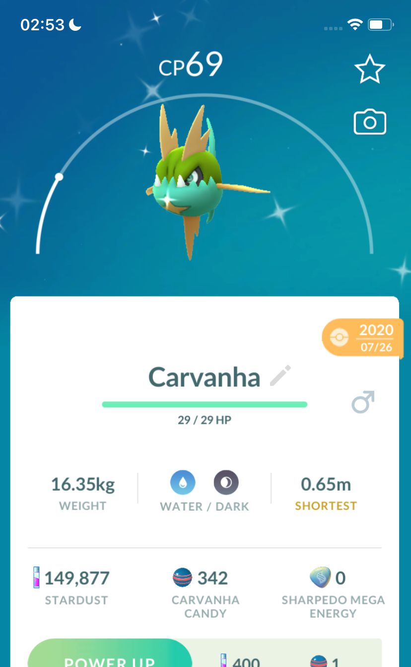 Shiny Carvanha 2020 Trade (Guaranteed Lucky) - Pokemon GO Trade