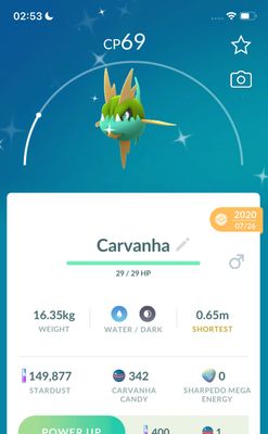 Shiny Carvanha 2020 Trade (Guaranteed Lucky) - Pokemon GO Trade