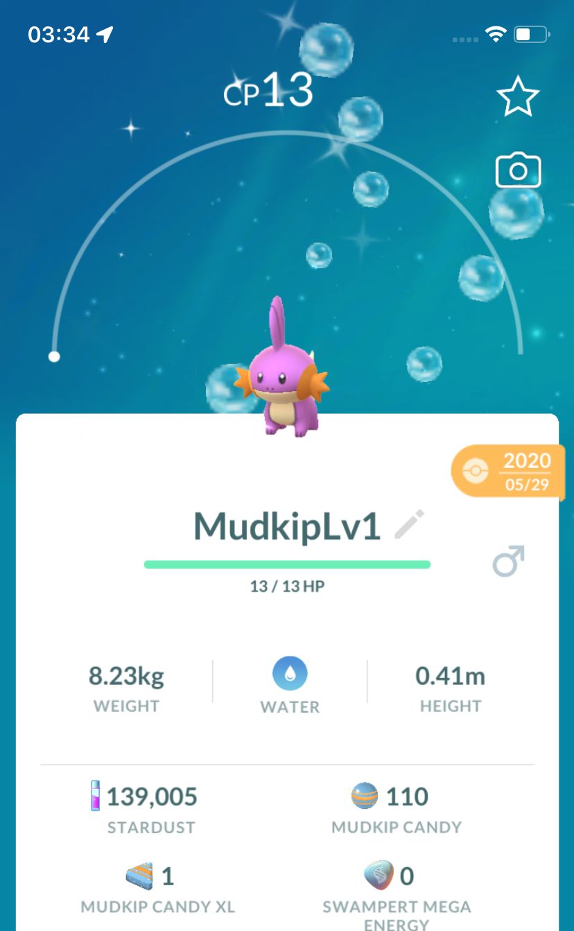 Shiny Mudkip Lv1 2020 Trade (Guaranteed Lucky) - Pokemon GO Trade