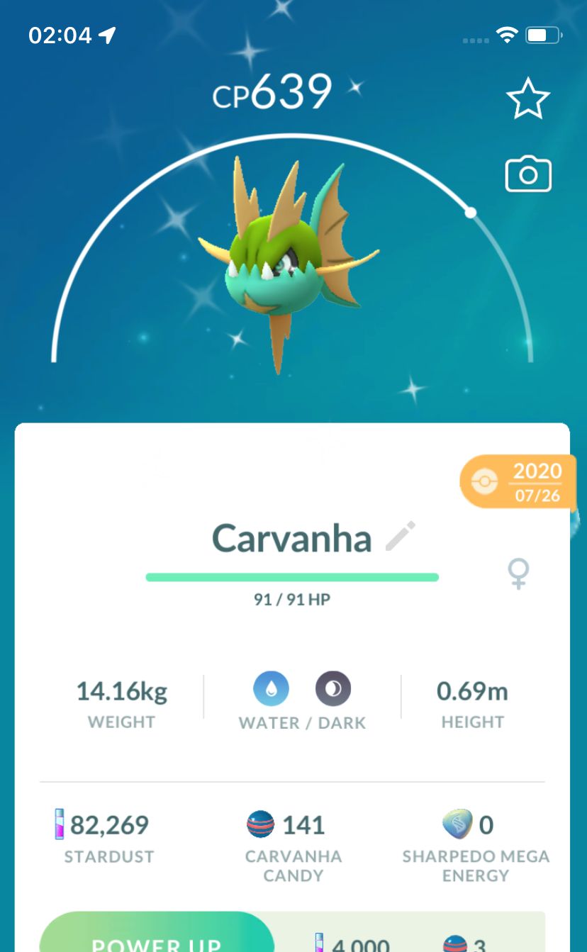 Shiny Carvanha 2020 Trade (Guaranteed Lucky) - Pokemon GO Trade