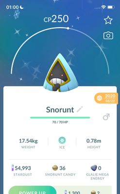 Shiny Snorunt Male 2020 Trade (Guaranteed Lucky) - Pokemon GO Trade