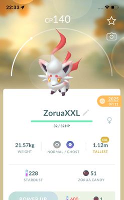 Hisuian Zorua (XXL Height) - Pokemon GO Trade Service