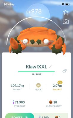 Klawf (XXL Height) - Pokemon GO Trade Service