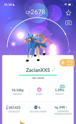 Zacian (XXS Height) Trade - Pokemon GO Trade
