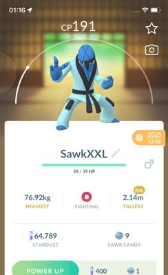 Sawk (XXL Height) - Pokemon GO Trade Service