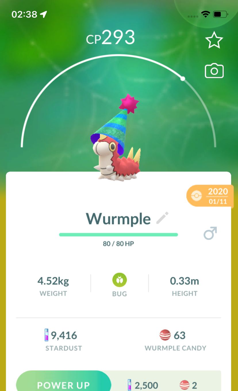 Wurmple with Party Hat 2020 (Guaranteed Lucky) - Pokemon GO Trade