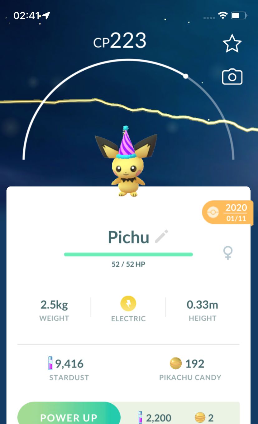 Pichu with Party Hat 2020 (Guaranteed Lucky) - Pokemon GO Trade