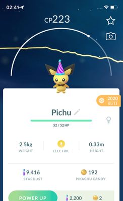 Pichu with Party Hat 2020 (Guaranteed Lucky) - Pokemon GO Trade