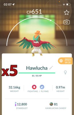 Hawlucha [x5] - Pokemon GO Trade Service