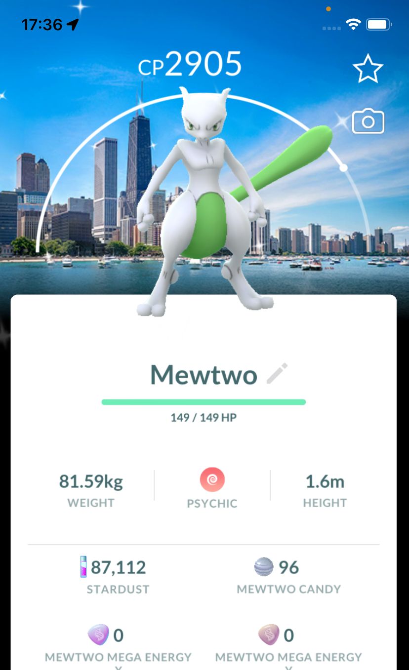 Shiny Mewtwo with Chicago Background - Pokemon GO Trade Service