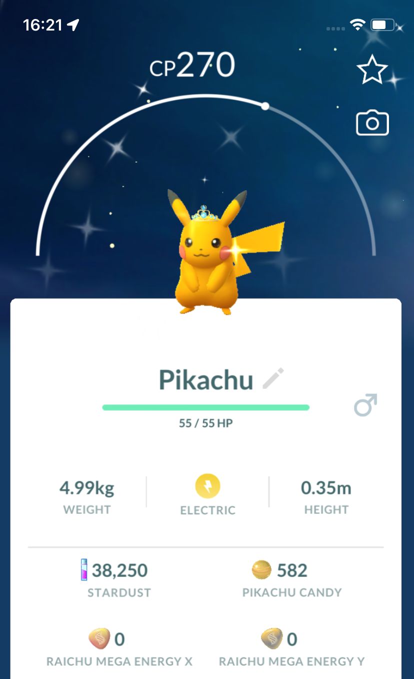 Shiny Pikachu with Aquamarine Crown - Pokemon GO Trade