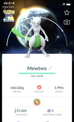 Shiny Mewtwo with 10th Anniversary Background - Pokemon GO Trade Service