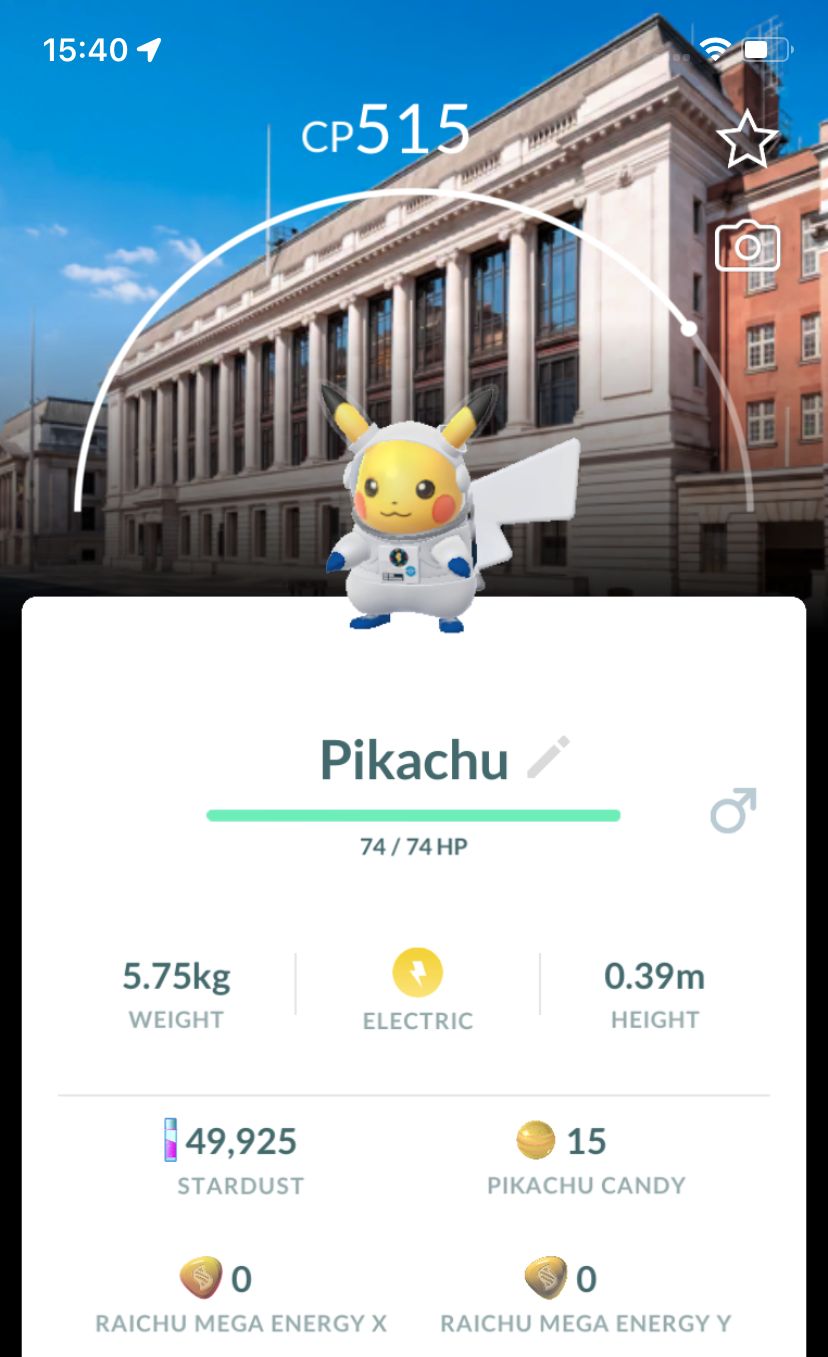 Pikachu Astronaut with London Museum Background Trade - Pokemon GO Trade