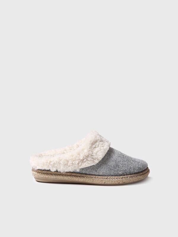 DELI-BF- gris Slippers para mujer en fieltro y borrego