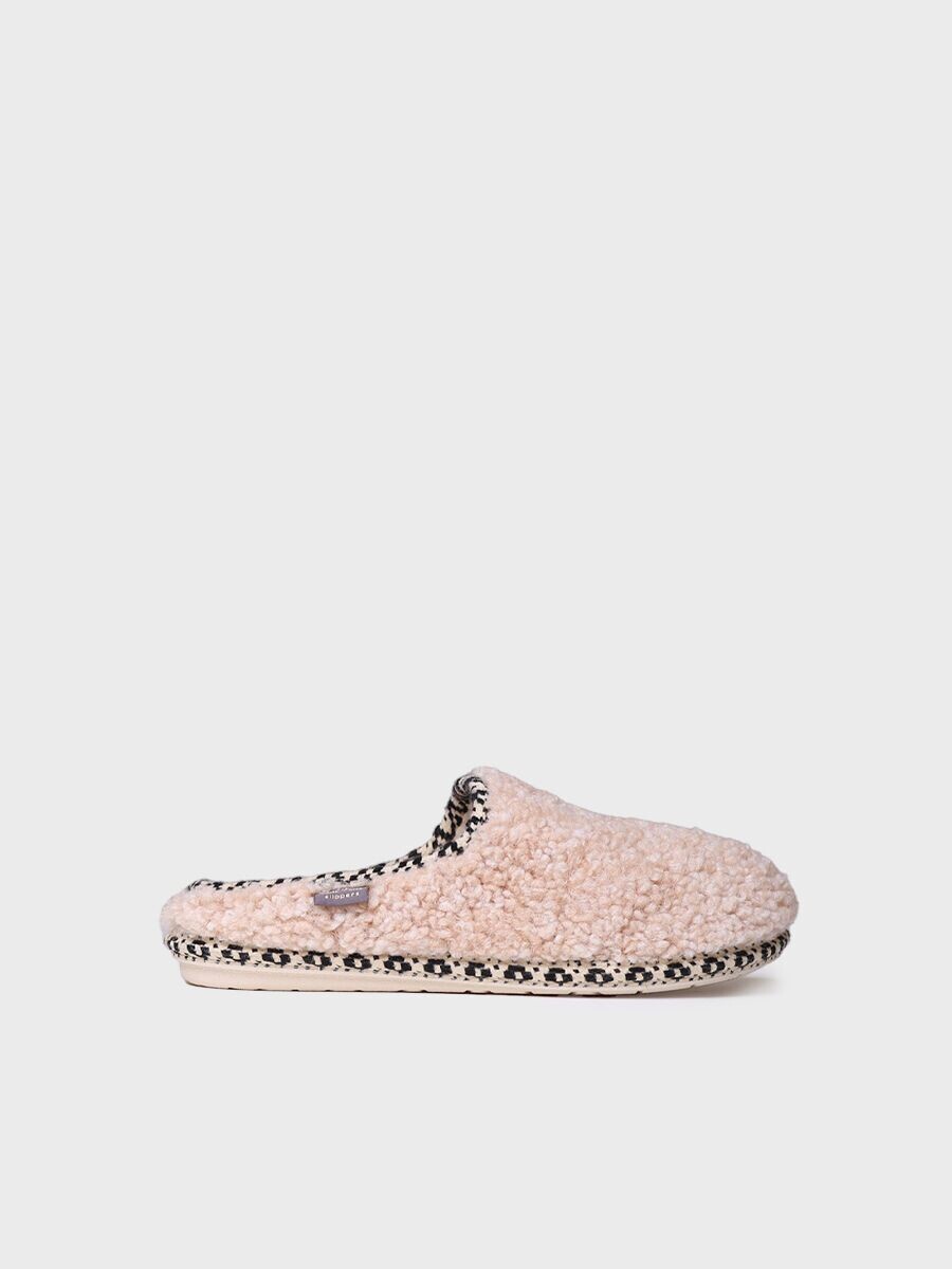 DARLA-SB - BEIGE - Zapatilla de casa tipo zueco para mujer en borrego