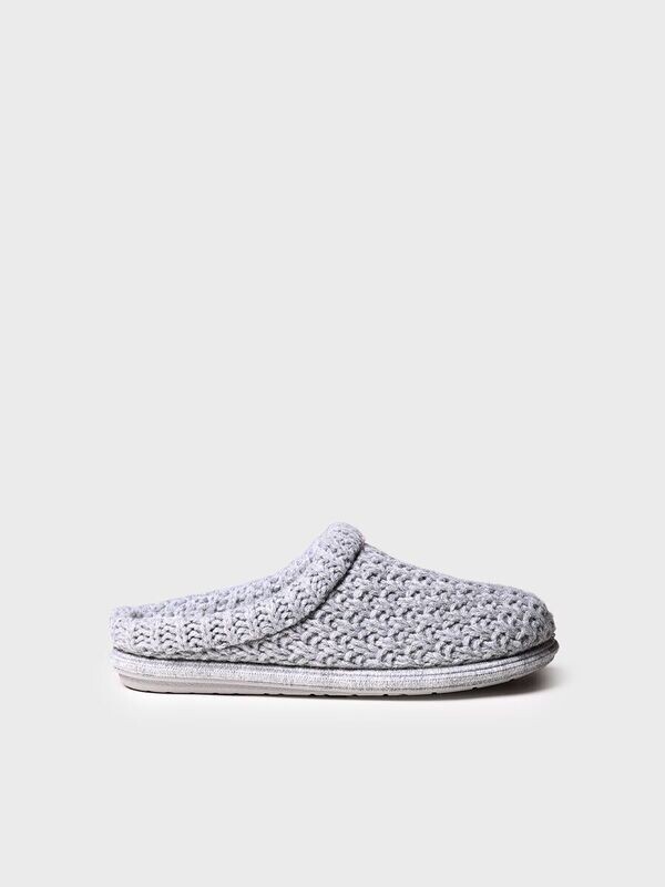 DOMI-SR - GRIS -  Zapatilla de casa tipo zueco para mujer en tejido trenzado