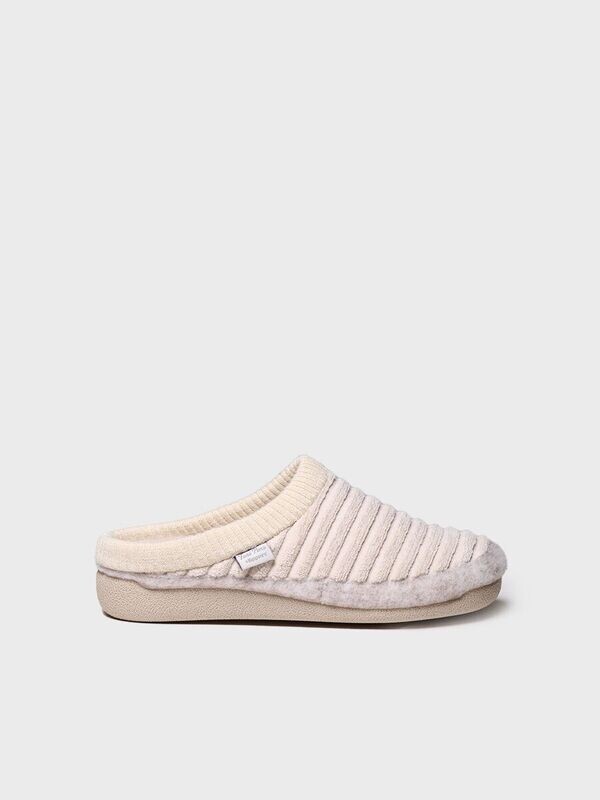 MALU-OD - CRUDO - Zapatilla tipo zueco para mujer en fieltro y pelo sintético