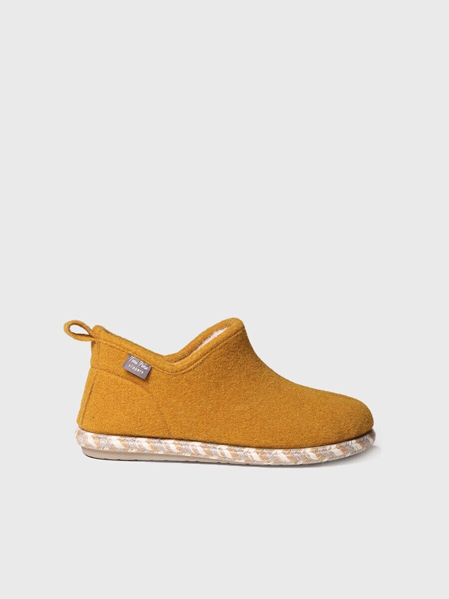 DUNA-FP-OCRE -Zapatilla de casa tipo botín para mujer hecha en fieltro, Color: Ocre