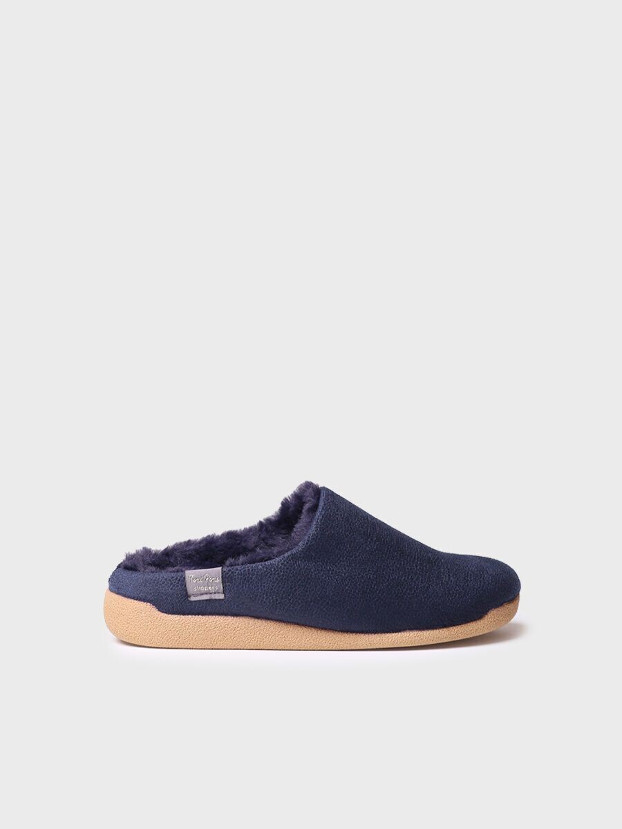 MOSUL-BD - Zapatilla de casa para mujer hecha en tejido Marino, Color: Marino