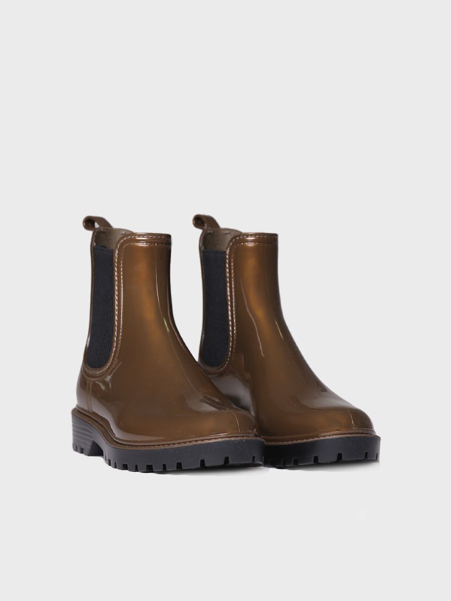 Bota de agua baja para mujer en goma en tonos brillantes CAVAN - Bronce