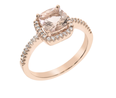AMARANT ring, made of 14 ct. rose gold, 0,23 ct. W/SI diamonds and 1,50 ct. morganite