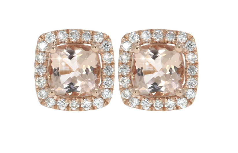 AMARANT earrings, made of 14 ct. rose gold, 0,20 ct. W/SI diamonds and morganite
