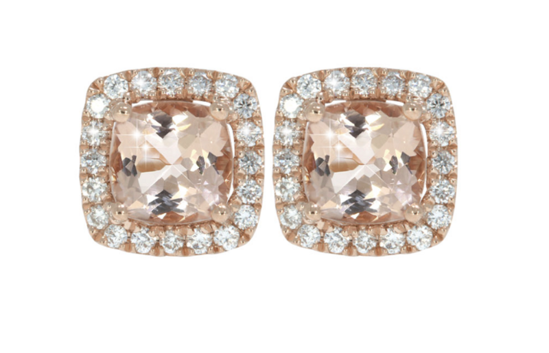 AMARANT earrings, made of 14 ct. rose gold, 0,20 ct. W/SI diamonds and morganite