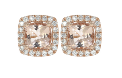 AMARANT earrings, made of 14 ct. rose gold, 0,20 ct. W/SI diamonds and morganite