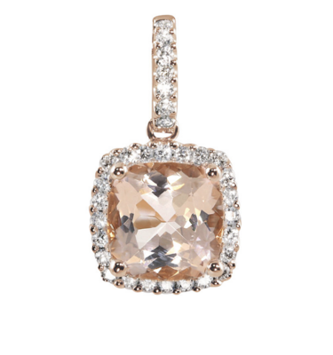 AMARANT pendant, made of 14 ct. rose gold, 0,15 ct. W/SI diamonds and 1,50 ct. morganite
