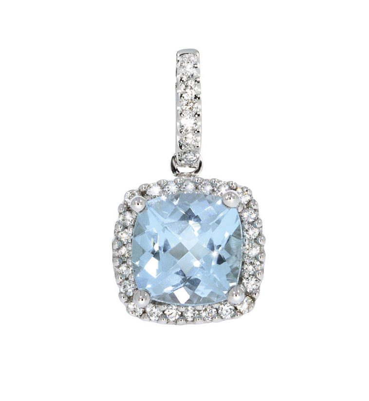 MEMORY pendant, made of 14 ct. white gold, 0,16 ct. TW/SI diamonds and 1,80 ct. blue topaz 17 mm.