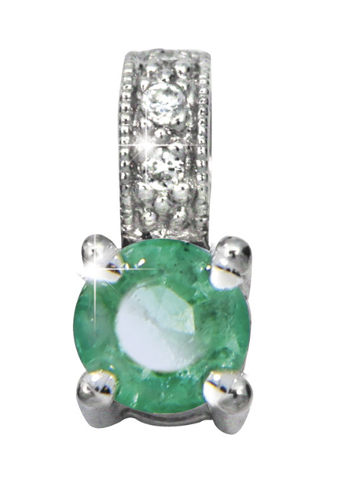 POLAR emerald pendant, made of 14 ct. white gold, 0,02 TW/SI diamonds and 4 mm. emerald