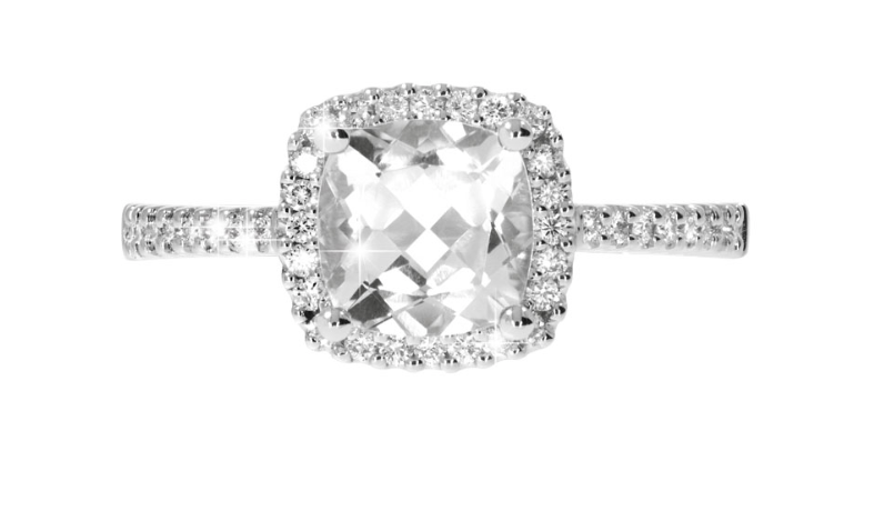 MOMENT diamond ring, made of 14 ct. white gold, 0,23 ct. W/SI diamonds and white topaz