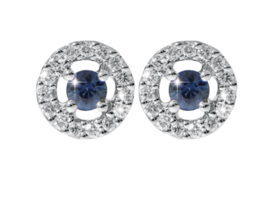 IRIS sapphire earrings, made of 14 ct. white gold, 0,15 ct. TW/SI diamonds and 0,25 ct. sapphire