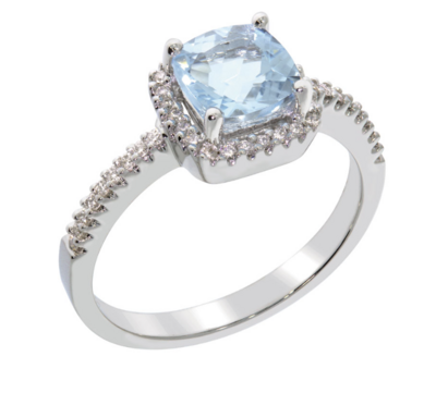 MEMORY ring, made of 14 ct. white gold, 0,23 W/SI diamonds and blue topaz