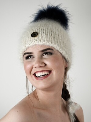 MARIT special edition exclusive beanie, Ivory and royal blue.