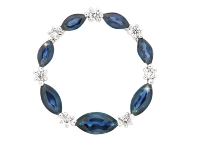 CORONA pendant, made of 14 ct. white gold, 0,10 ct. W/SI diamonds and 1,1 ct. sapphires