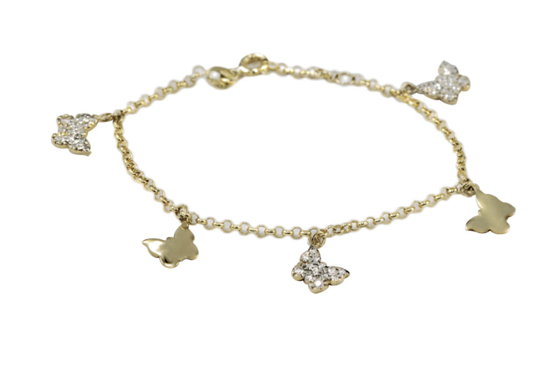 Children's BUTTERFLY bracelet, made of 14 ct. yellow gold and Cubic Zirconia