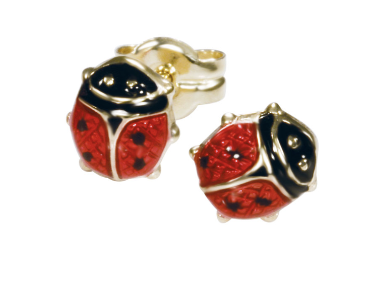 LADYBUG earrings, made of 14 ct. yellow gold and enamel