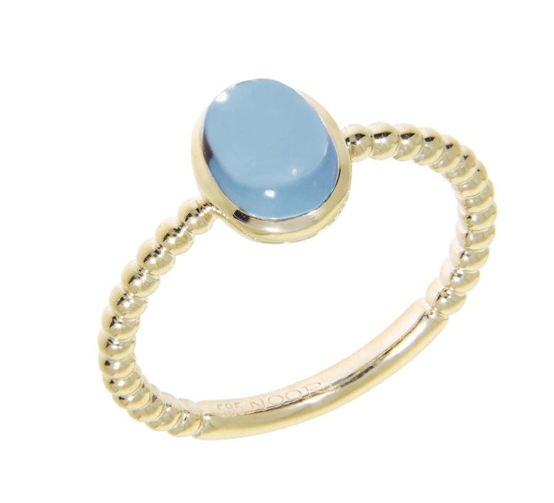 CANDY ring, made of 14 ct. yellow gold London blue topaz 8,9 mm.