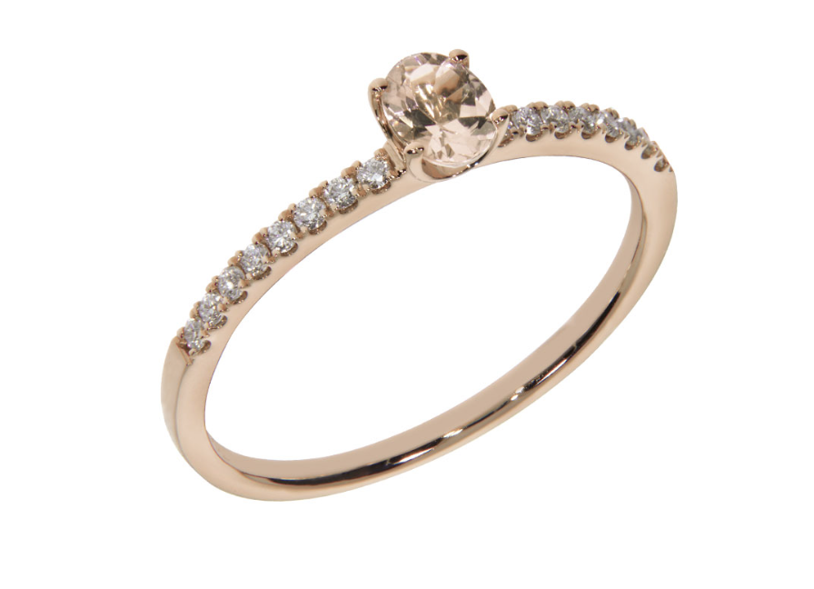 MORGANA diamond ring, made of 14 ct. rose gold, 0,14 ct. W/SI diamonds and morganite