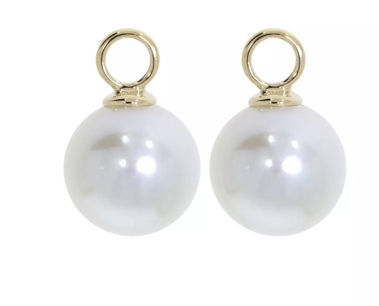 CHELSEA pendant for earrings, made of 14 ct. yellow gold and white fresh water pearl 8 mm.