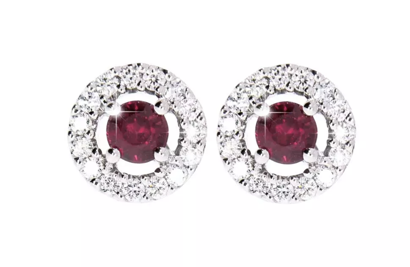 RUBY earrings, made of 14 ct. white gold, 0,15 ct. W/SI diamonds and rubies