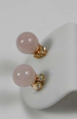GOLDEN DROPS earrings, made of 14 ct. yellow gold and 8,0 mm. pink moonstones. Handmade by Helle Hennie